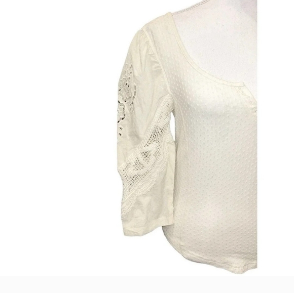 Free People NWT Brunch Date Henley Medium Eyelet 3/4 Sleeves Color Moon Glow Top - Picture 6 of 12